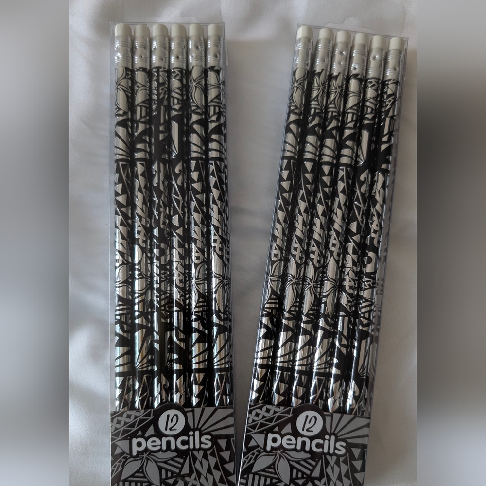 2 Packs Of Hawaiian Design Black and Silver Pencil Set